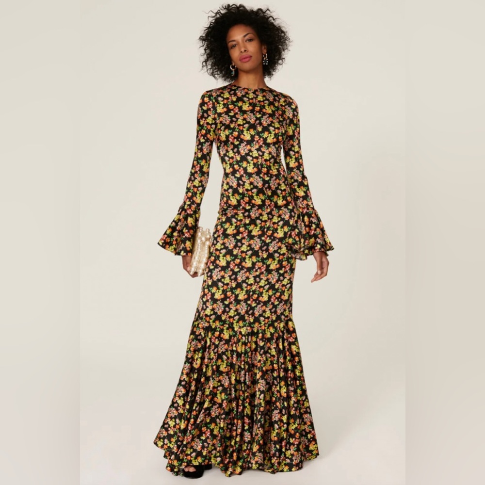 Womens CAROLINE CONSTAS Allonia Floral Gown Size S Black Silk printed long